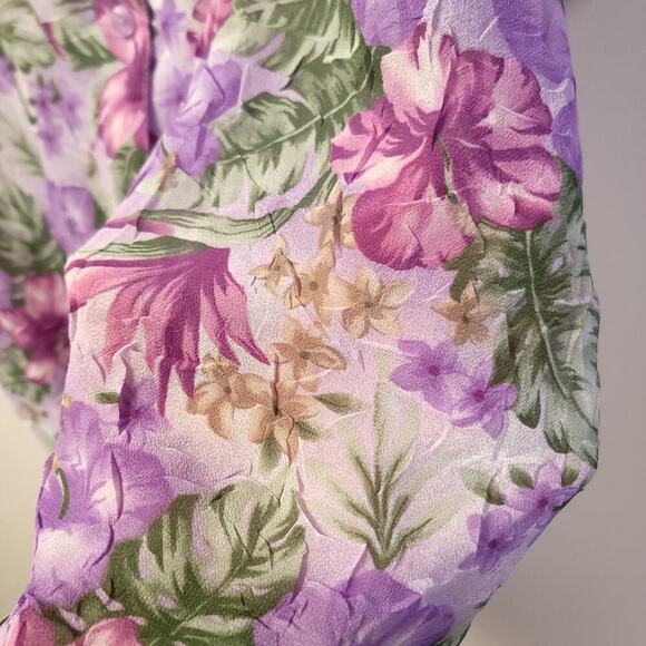 Bonworth Button Down Shirt Size M Purple Blouse Short Sleeve Hibiscus Hawaiian - Picture 6 of 6